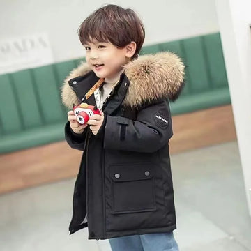MQTIME  -30℃ Winter Kids Padded Jacket Children Thick Plus Velvet Warm Parkas Coat Boys Girls Fur Collar Hooded Cotton Clothes Outerwear